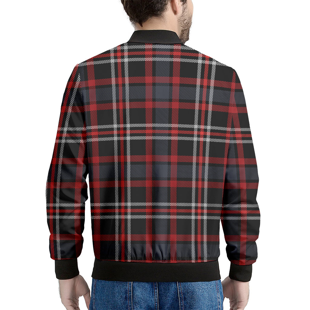 Grey Black And Red Scottish Plaid Print Men's Bomber Jacket