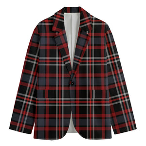 Grey Black And Red Scottish Plaid Print Men's Cotton Blazer