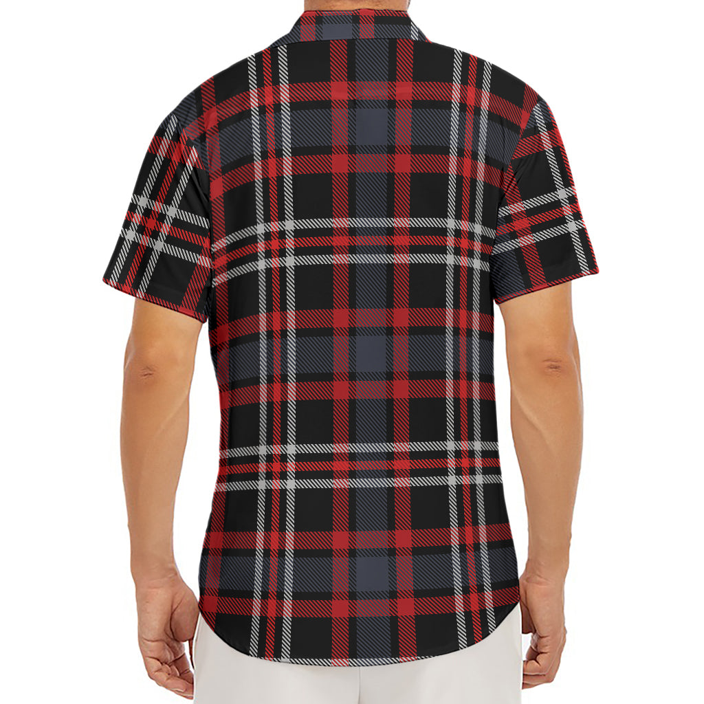 Grey Black And Red Scottish Plaid Print Men's Deep V-Neck Shirt