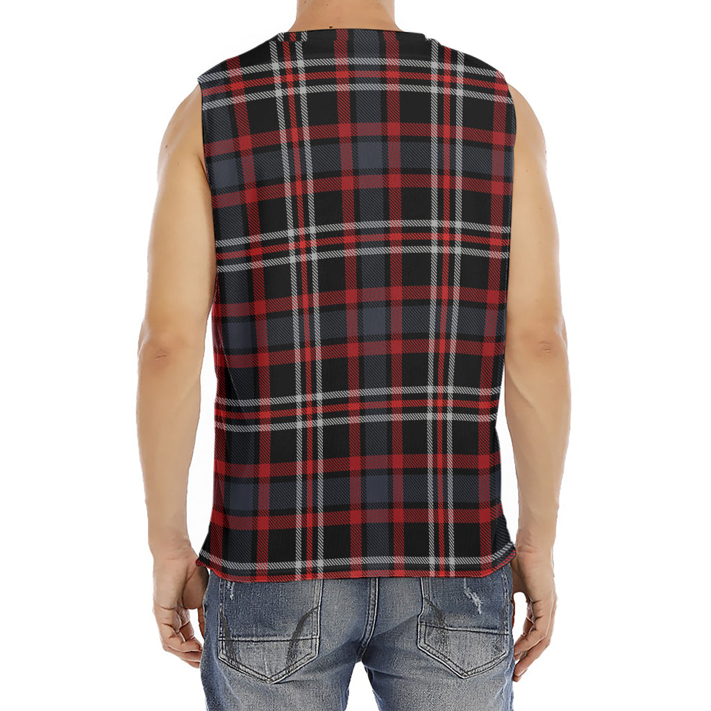 Grey Black And Red Scottish Plaid Print Men's Fitness Tank Top