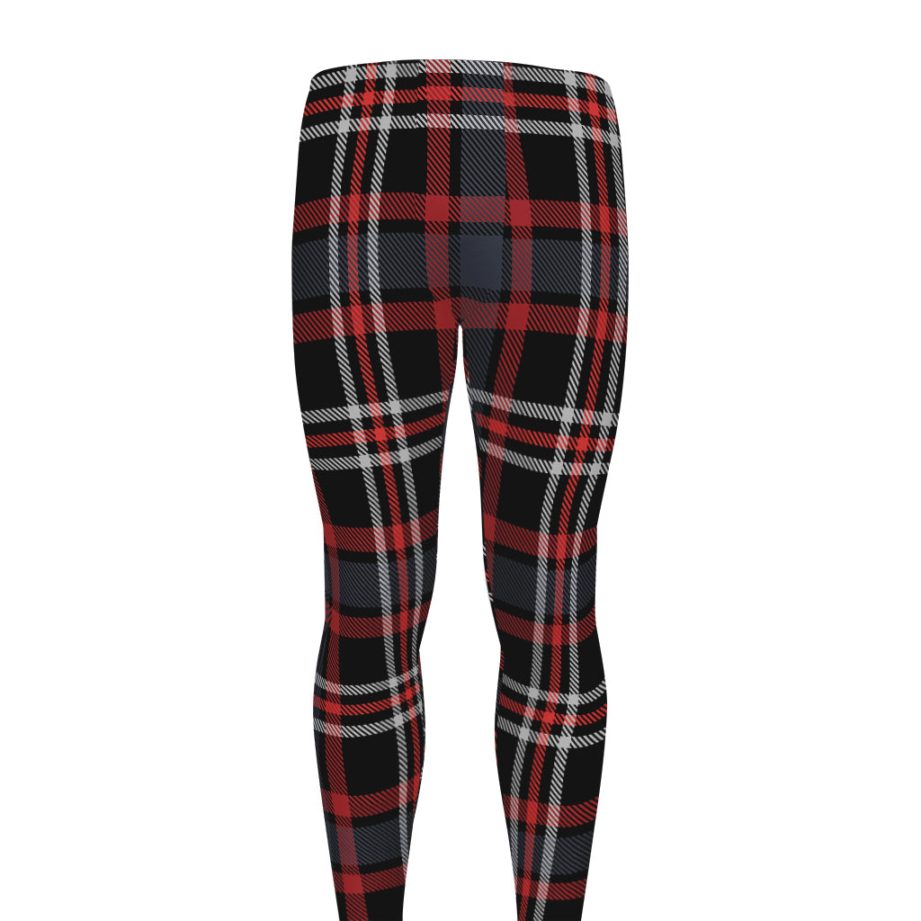 Grey Black And Red Scottish Plaid Print Men's leggings