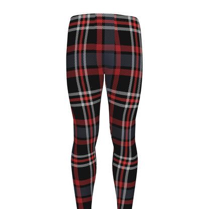 Grey Black And Red Scottish Plaid Print Men's leggings