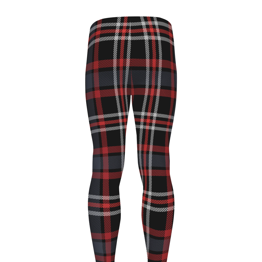 Grey Black And Red Scottish Plaid Print Men's leggings