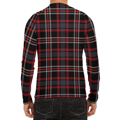 Grey Black And Red Scottish Plaid Print Men's Long Sleeve Rash Guard