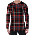 Grey Black And Red Scottish Plaid Print Men's Long Sleeve T-Shirt