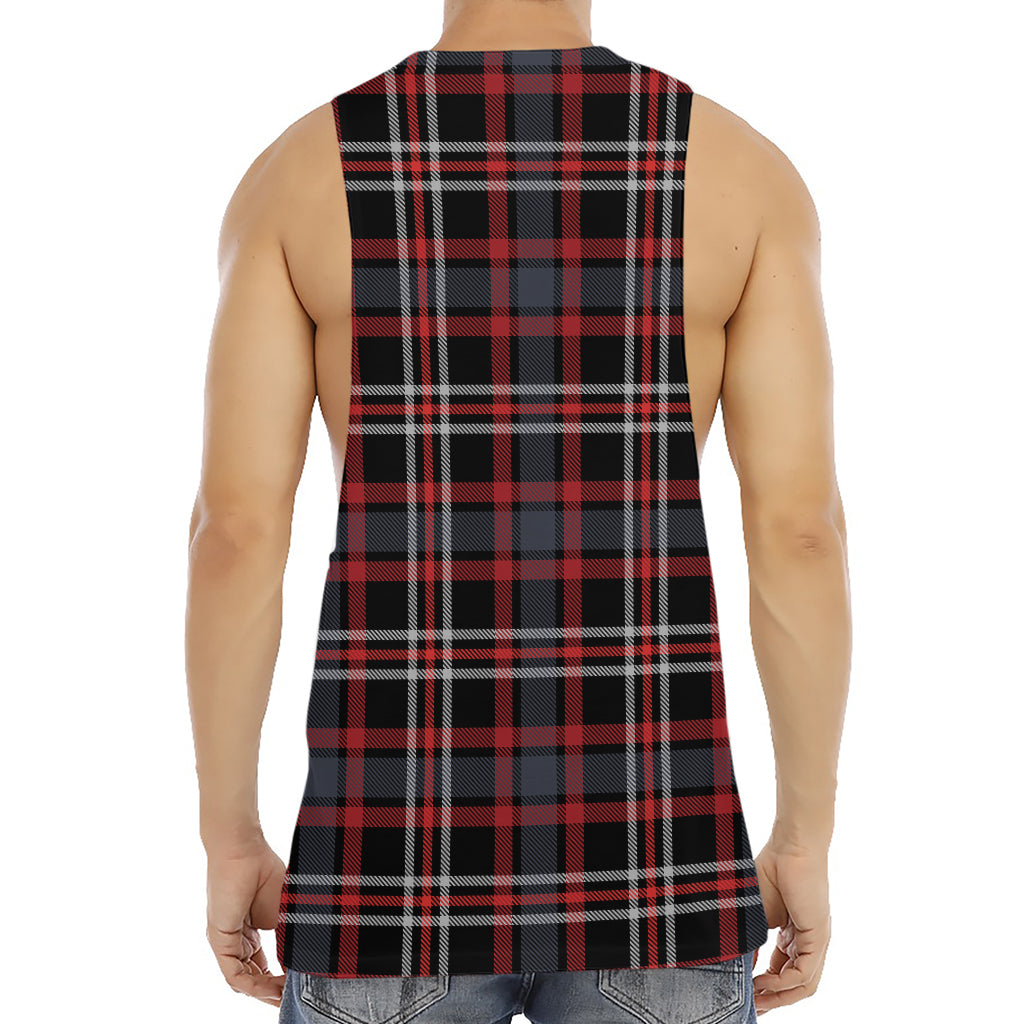 Grey Black And Red Scottish Plaid Print Men's Muscle Tank Top