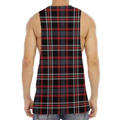 Grey Black And Red Scottish Plaid Print Men's Muscle Tank Top