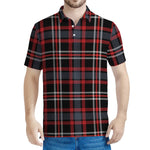 Grey Black And Red Scottish Plaid Print Men's Polo Shirt