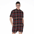Grey Black And Red Scottish Plaid Print Men's Romper