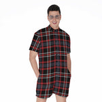 Grey Black And Red Scottish Plaid Print Men's Rompers