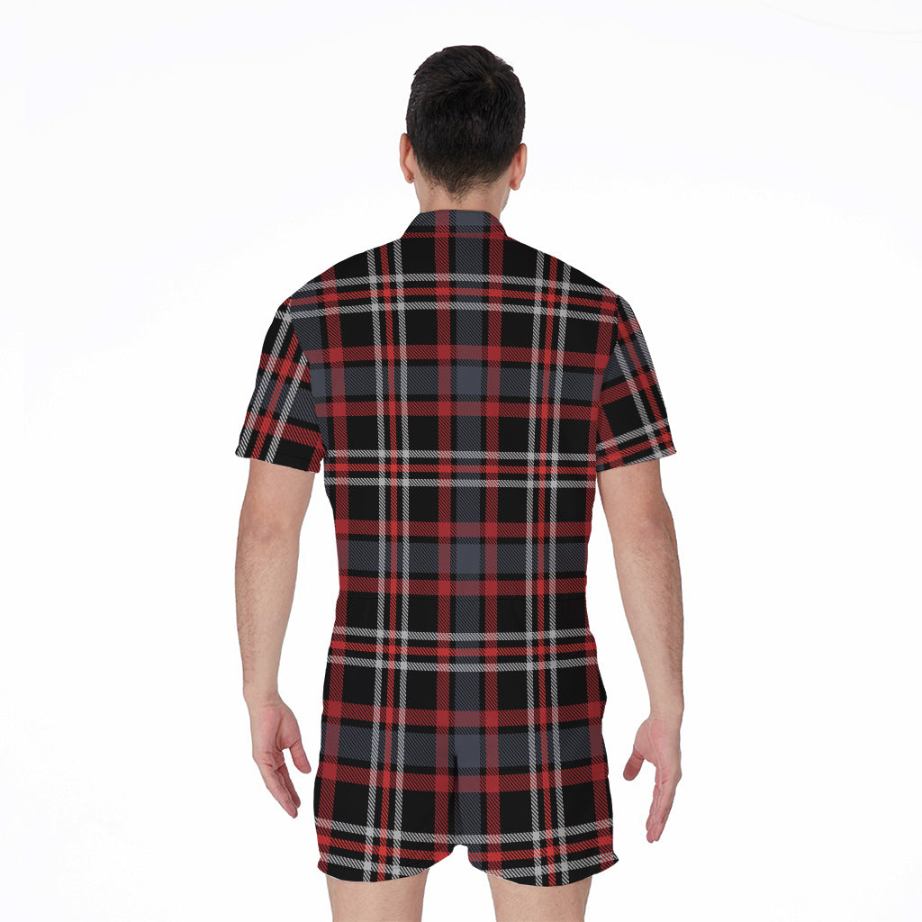 Grey Black And Red Scottish Plaid Print Men's Rompers