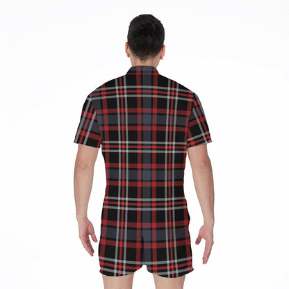 Grey Black And Red Scottish Plaid Print Men's Rompers