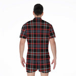 Grey Black And Red Scottish Plaid Print Men's Rompers
