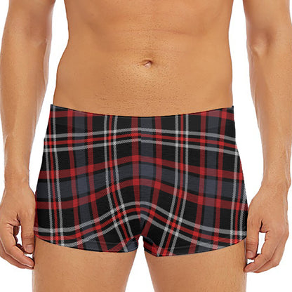 Grey Black And Red Scottish Plaid Print Men's Short Boxer Briefs