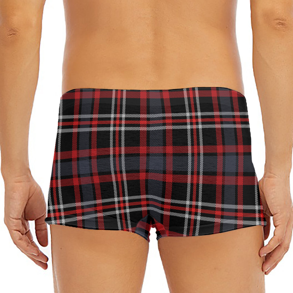 Grey Black And Red Scottish Plaid Print Men's Short Boxer Briefs