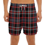Grey Black And Red Scottish Plaid Print Men's Split Running Shorts