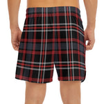 Grey Black And Red Scottish Plaid Print Men's Split Running Shorts