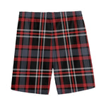 Grey Black And Red Scottish Plaid Print Men's Sports Shorts