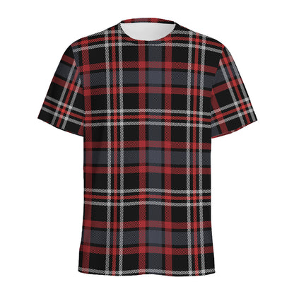 Grey Black And Red Scottish Plaid Print Men's Sports T-Shirt