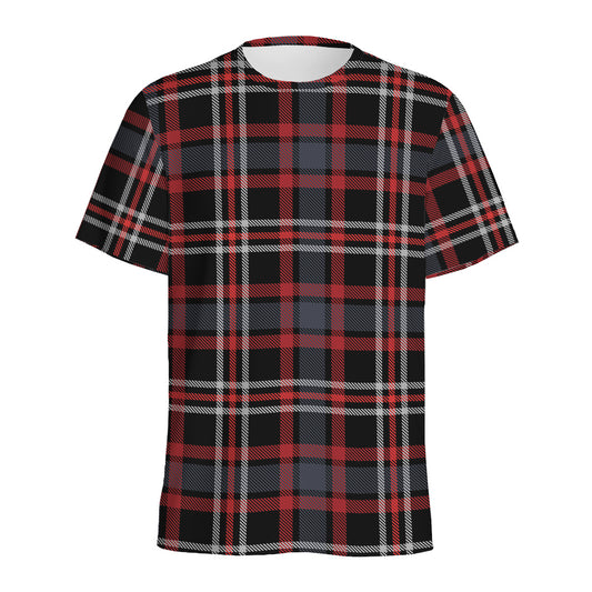 Grey Black And Red Scottish Plaid Print Men's Sports T-Shirt