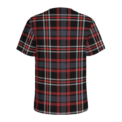 Grey Black And Red Scottish Plaid Print Men's Sports T-Shirt