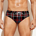 Grey Black And Red Scottish Plaid Print Men's Swim Briefs