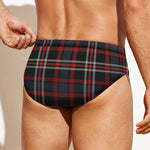 Grey Black And Red Scottish Plaid Print Men's Swim Briefs