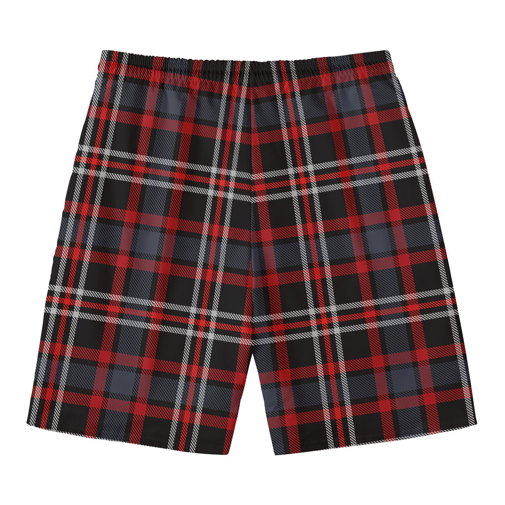 Grey Black And Red Scottish Plaid Print Men's Swim Trunks