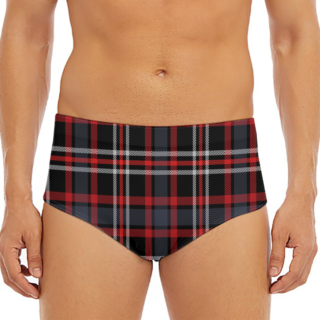 Grey Black And Red Scottish Plaid Print Men's Triangle Swim Briefs