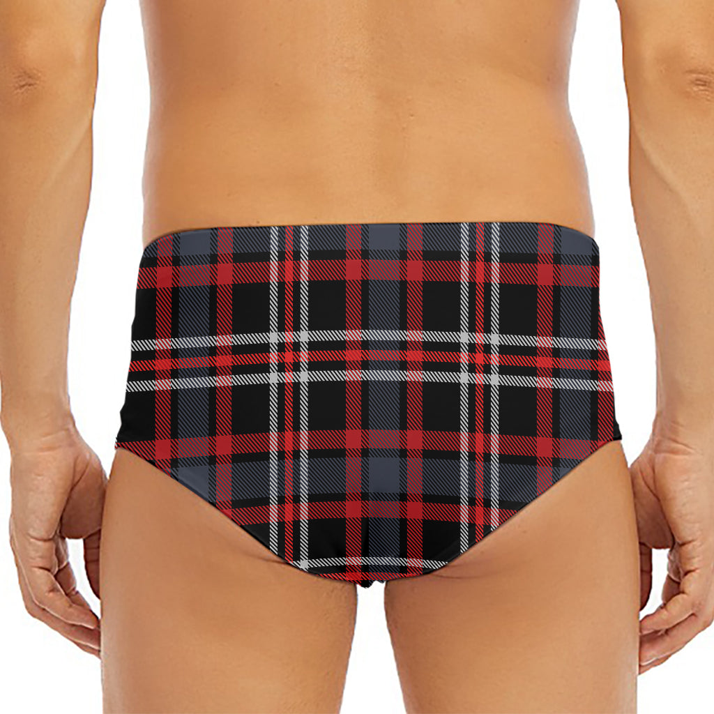Grey Black And Red Scottish Plaid Print Men's Triangle Swim Briefs