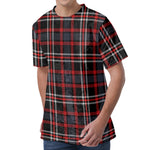 Grey Black And Red Scottish Plaid Print Men's Velvet T-Shirt