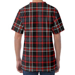 Grey Black And Red Scottish Plaid Print Men's Velvet T-Shirt