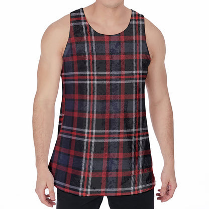 Grey Black And Red Scottish Plaid Print Men's Velvet Tank Top