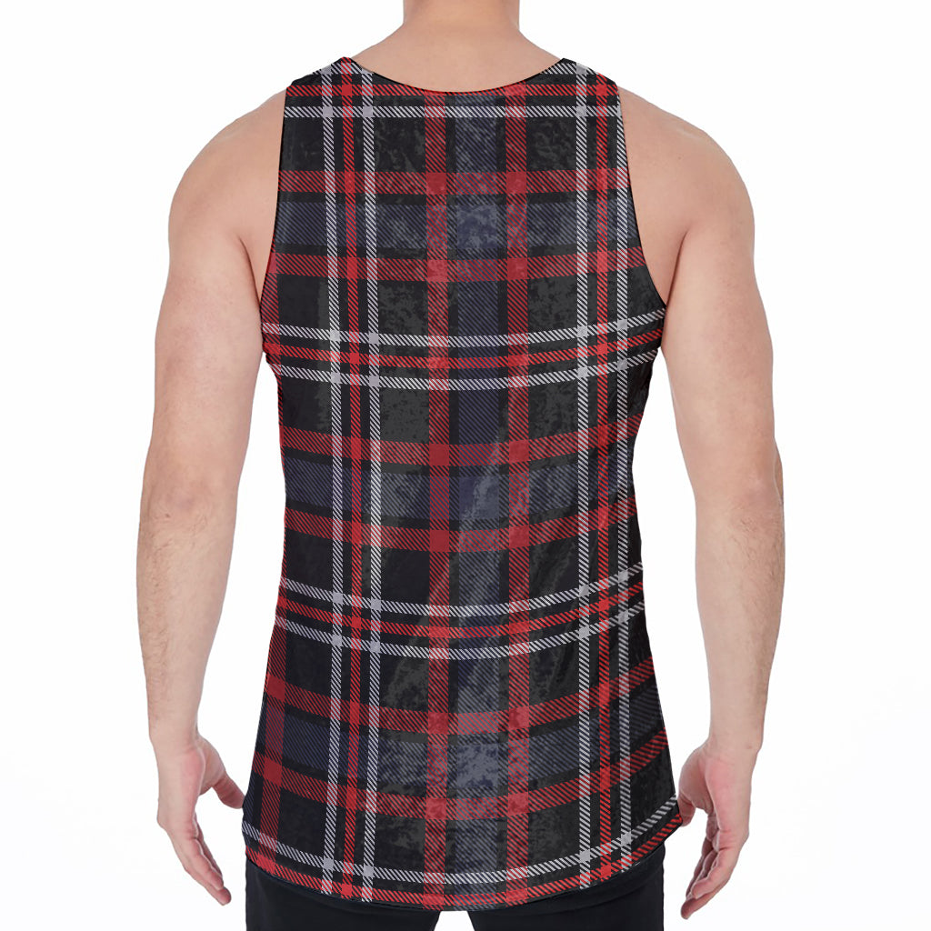 Grey Black And Red Scottish Plaid Print Men's Velvet Tank Top