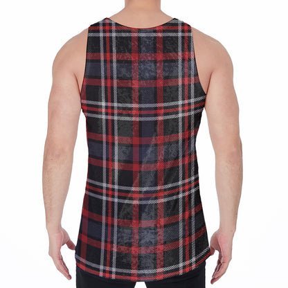 Grey Black And Red Scottish Plaid Print Men's Velvet Tank Top