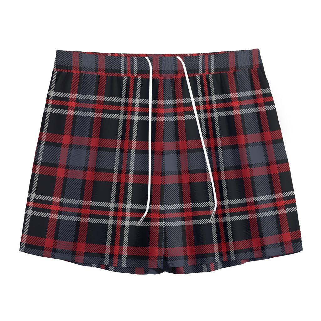 Grey Black And Red Scottish Plaid Print Mesh Shorts