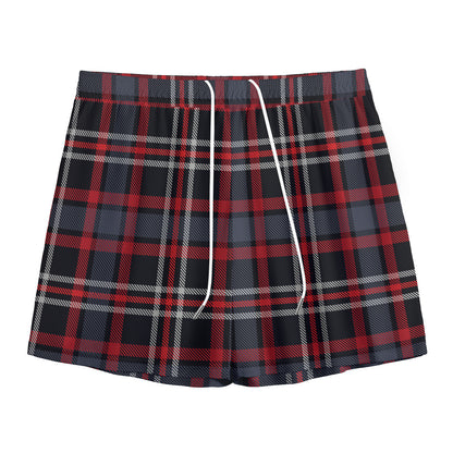Grey Black And Red Scottish Plaid Print Mesh Shorts