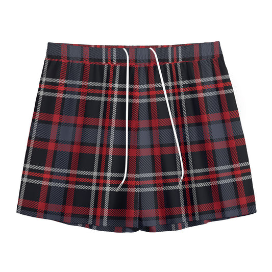 Grey Black And Red Scottish Plaid Print Mesh Shorts