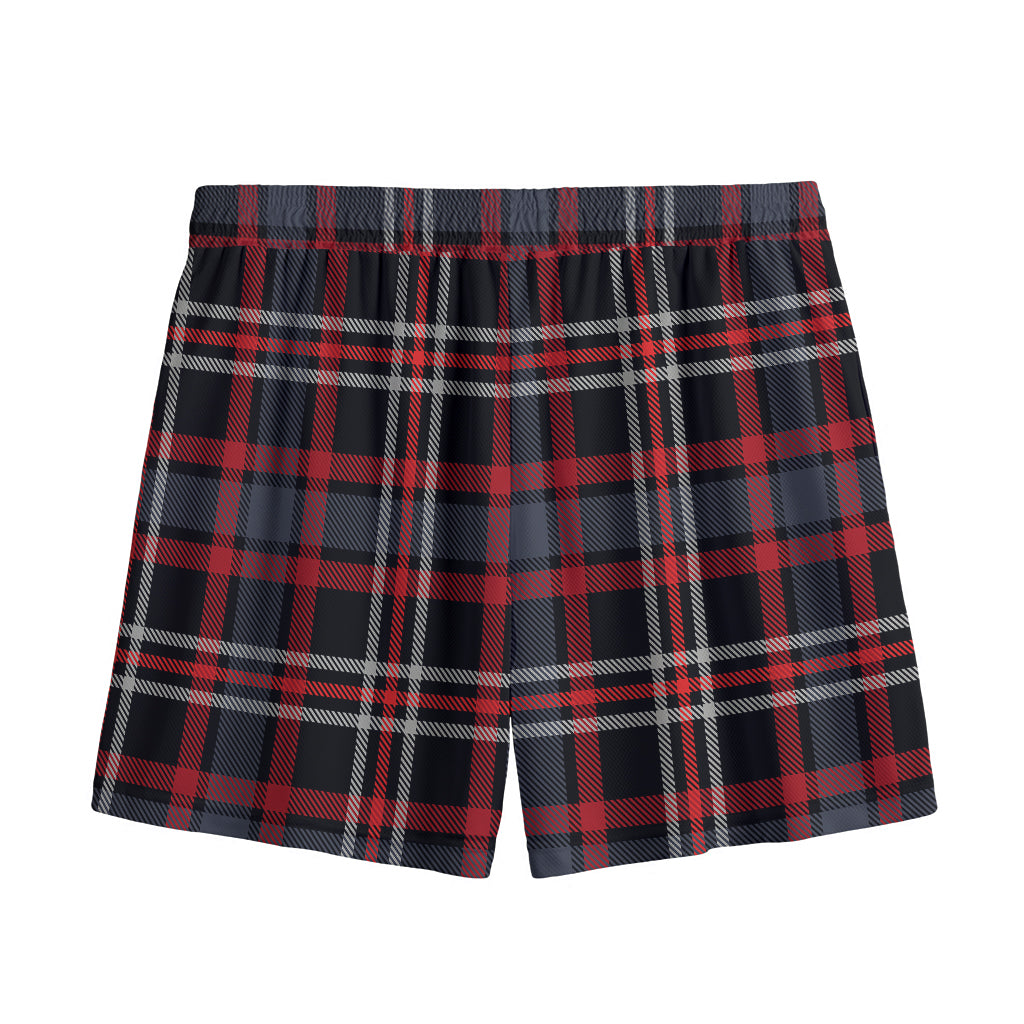 Grey Black And Red Scottish Plaid Print Mesh Shorts