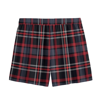 Grey Black And Red Scottish Plaid Print Mesh Shorts