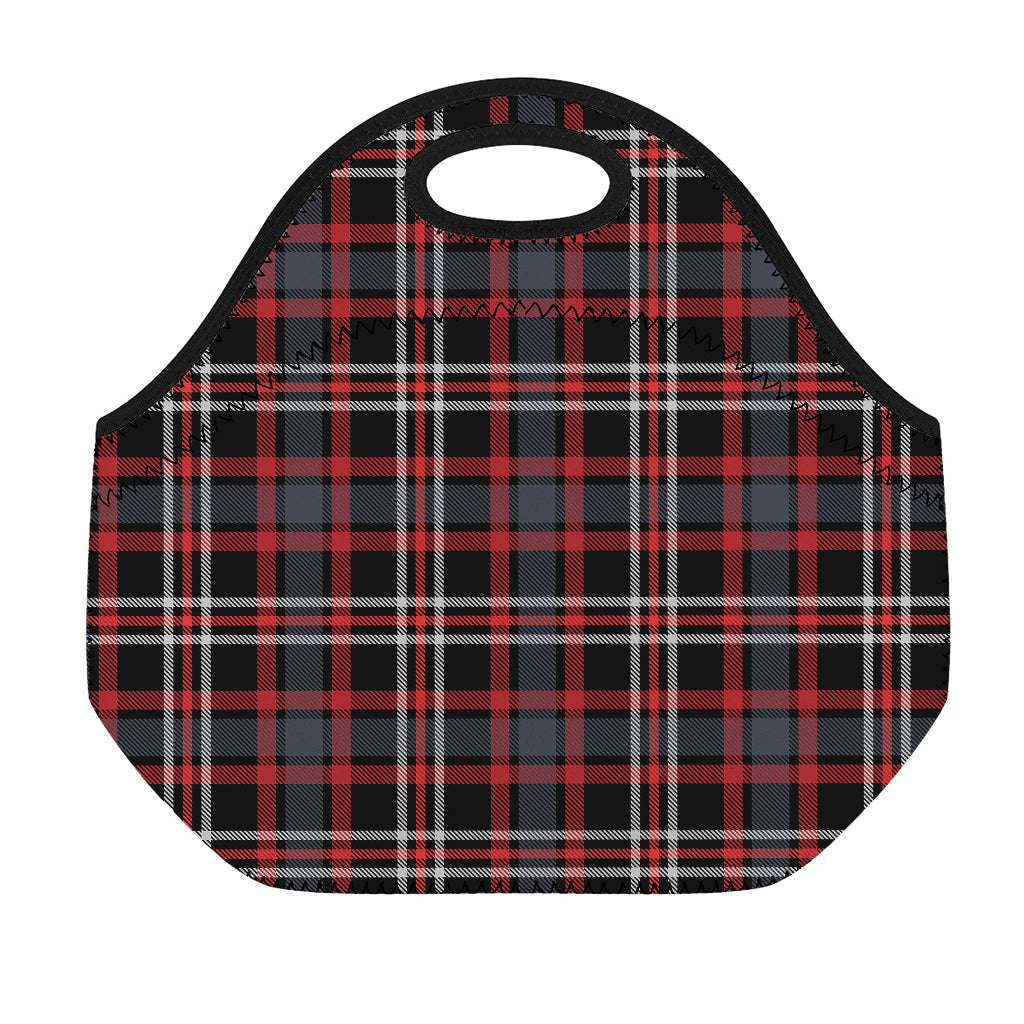 Grey Black And Red Scottish Plaid Print Neoprene Lunch Bag
