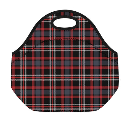 Grey Black And Red Scottish Plaid Print Neoprene Lunch Bag
