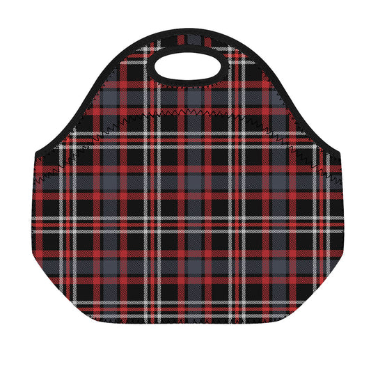 Grey Black And Red Scottish Plaid Print Neoprene Lunch Bag