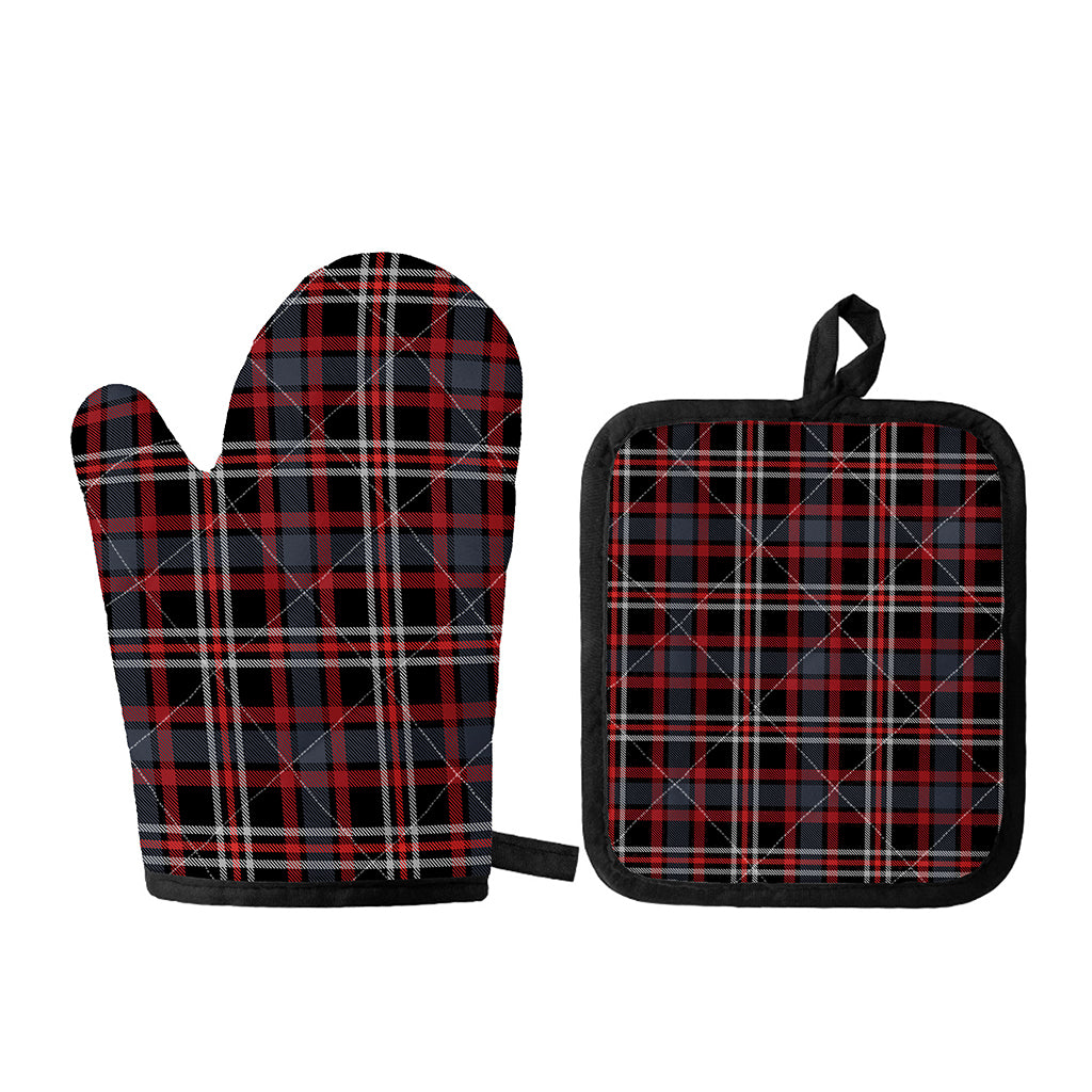 Grey Black And Red Scottish Plaid Print Oven Mitt And Pot Holder Set