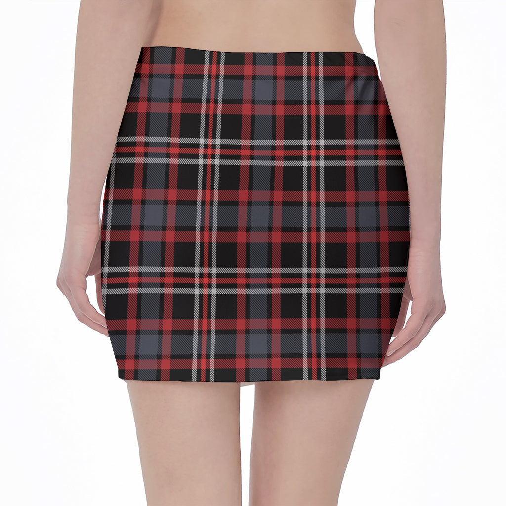 Grey Black And Red Scottish Plaid Print Pencil Mini Skirt