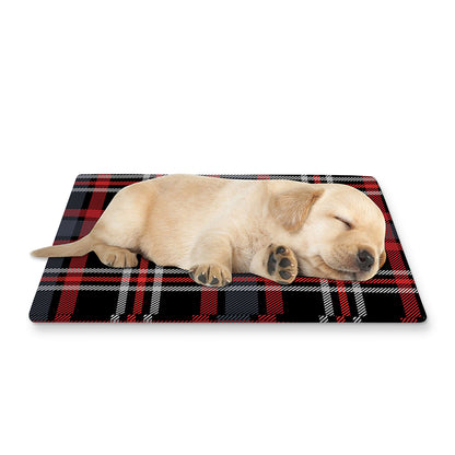 Grey Black And Red Scottish Plaid Print Pet Cooling Mat Cover
