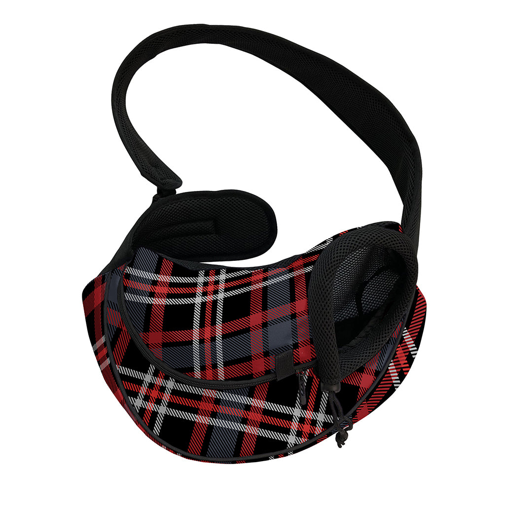 Grey Black And Red Scottish Plaid Print Pet Sling Carrier