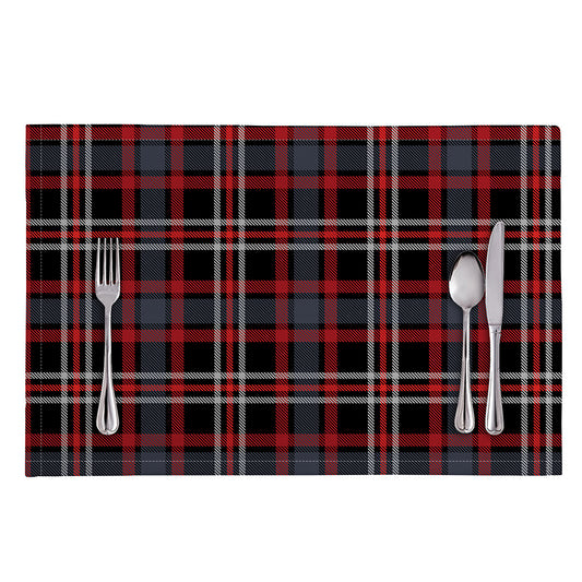 Grey Black And Red Scottish Plaid Print Placemat