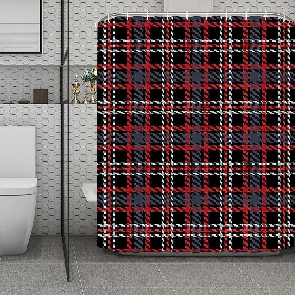 Grey Black And Red Scottish Plaid Print Polyester Shower Curtain