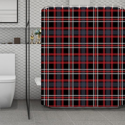Grey Black And Red Scottish Plaid Print Polyester Shower Curtain